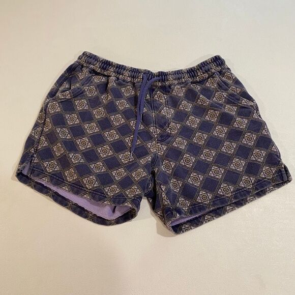 Urban Outfitters Fleece Lined Drawstring Shorts Men’s Size L Purple Geometric Pa - Picture 1 of 8